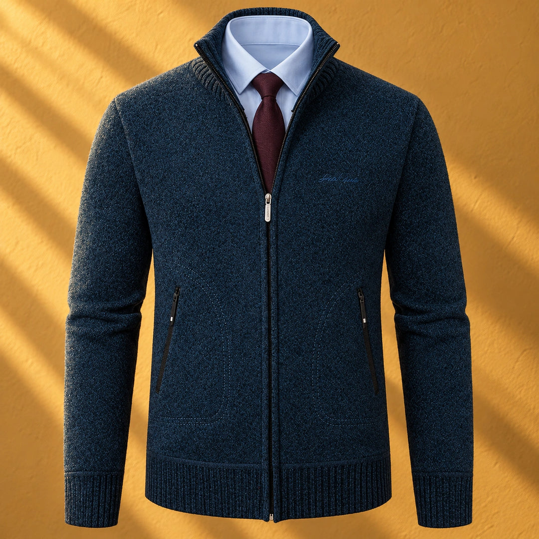 Ernest Heathered Knit Zip Cardigan - Navy Blue