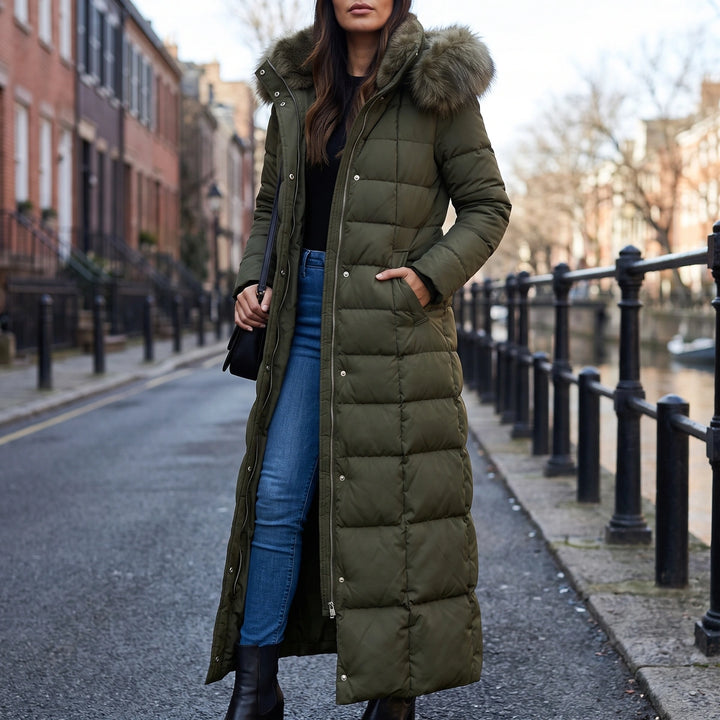 Evelyn Maxi Quilted Puffer Coat - Army Green