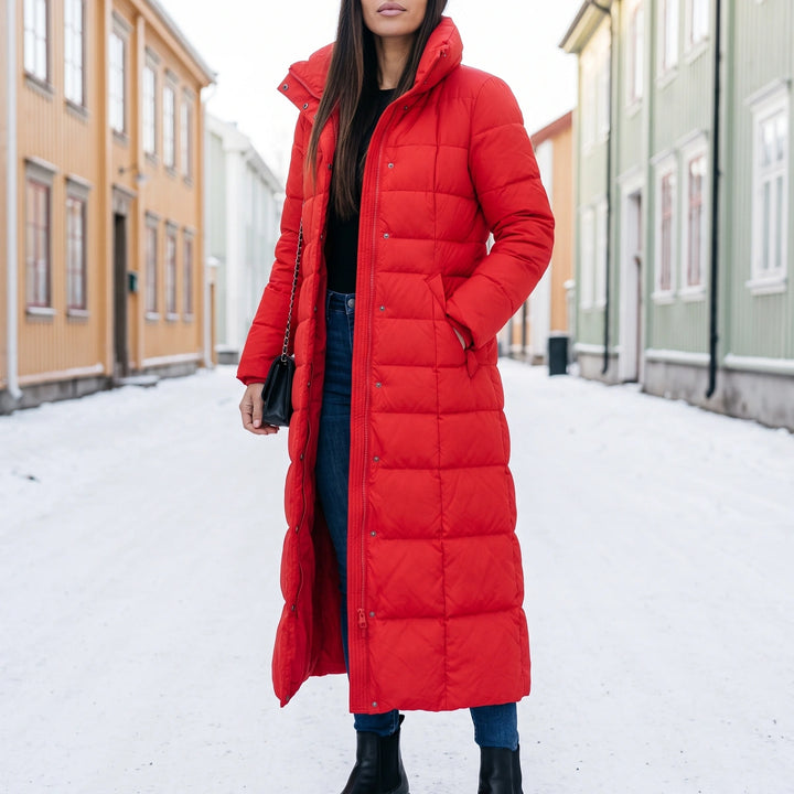 Evelyn Maxi Quilted Puffer Coat - Red