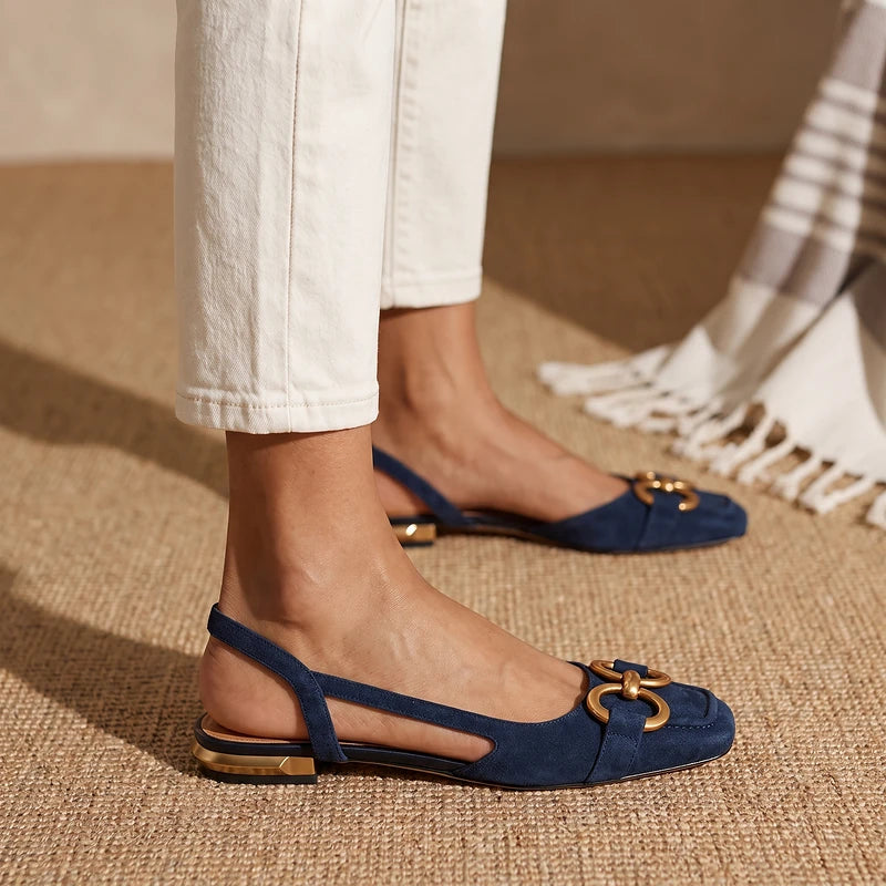 Delphine Women's Horsebit Slingback Flats - Blue Suede