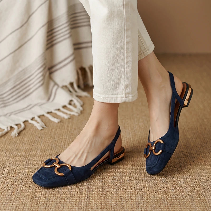 Delphine Women's Horsebit Slingback Flats - Blue Suede
