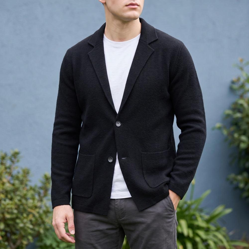 Evrard Pure Cashmere Knit Blazer Cardigan - Black