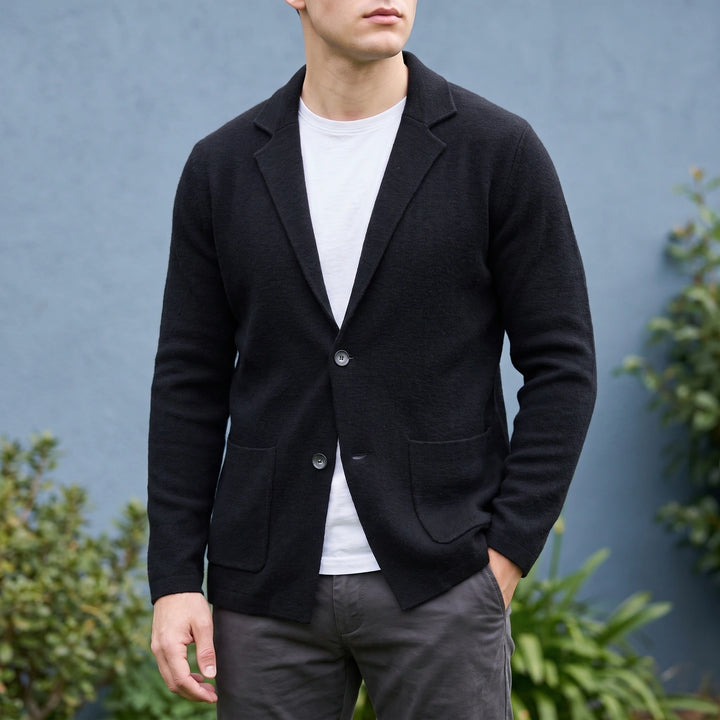 Evrard Pure Cashmere Knit Blazer Cardigan - Black