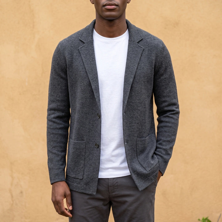 Evrard Pure Cashmere Knit Blazer Cardigan - Gray