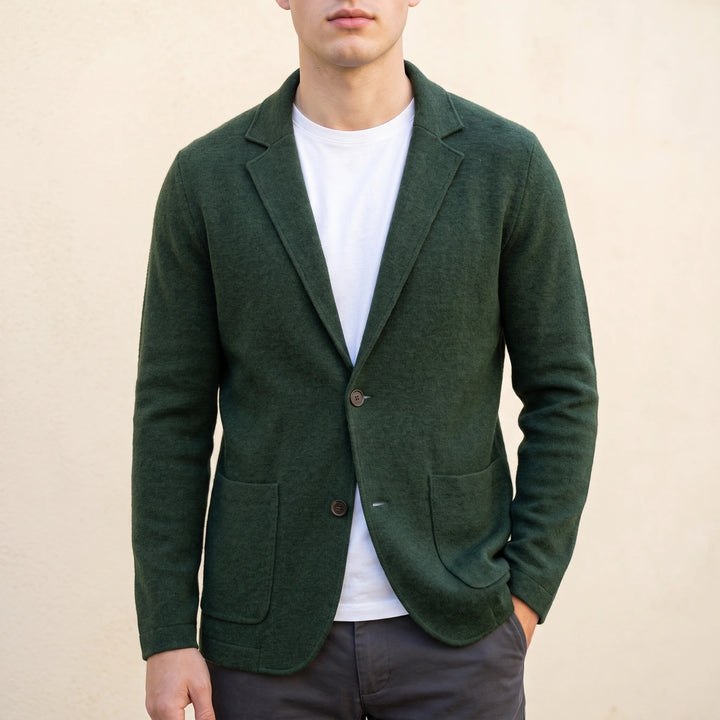 Evrard Pure Cashmere Knit Blazer Cardigan - Green