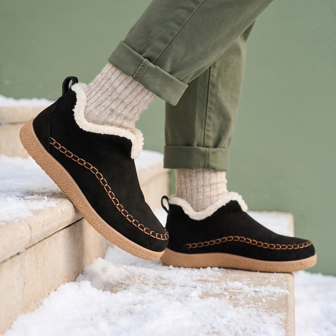 Fabiola Suede Faux Fur Lined Slip On Ankle Boots - Black