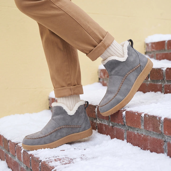 Fabiola Suede Faux Fur Lined Slip On Ankle Boots - Gray