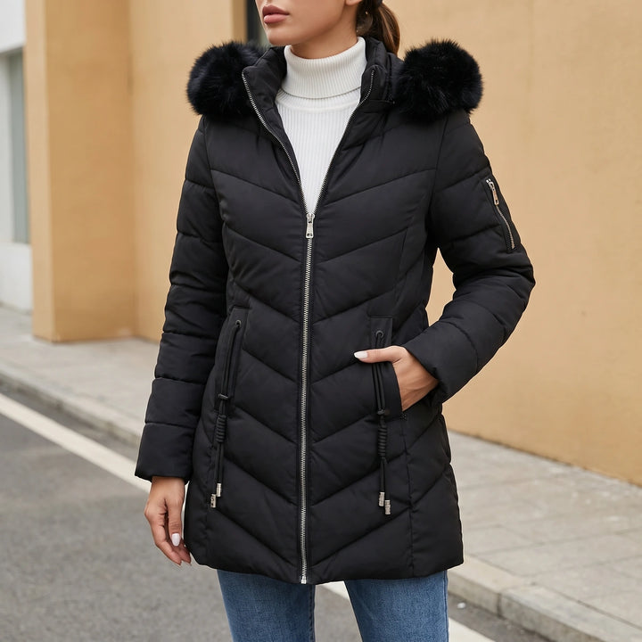 Faustina Faux Fur Hood Quilted Puffer Coat - Black