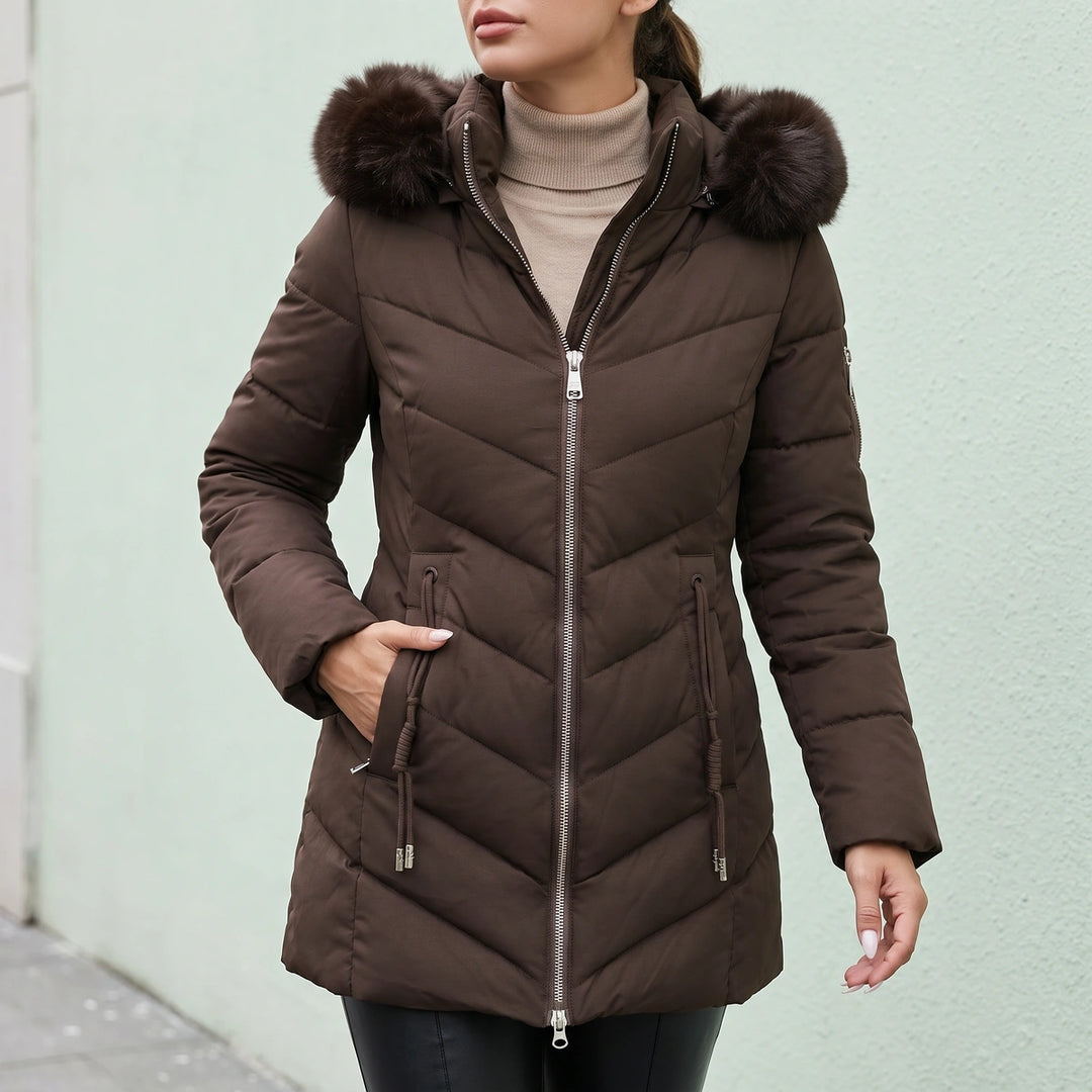 Faustina Faux Fur Hood Quilted Puffer Coat - Brown