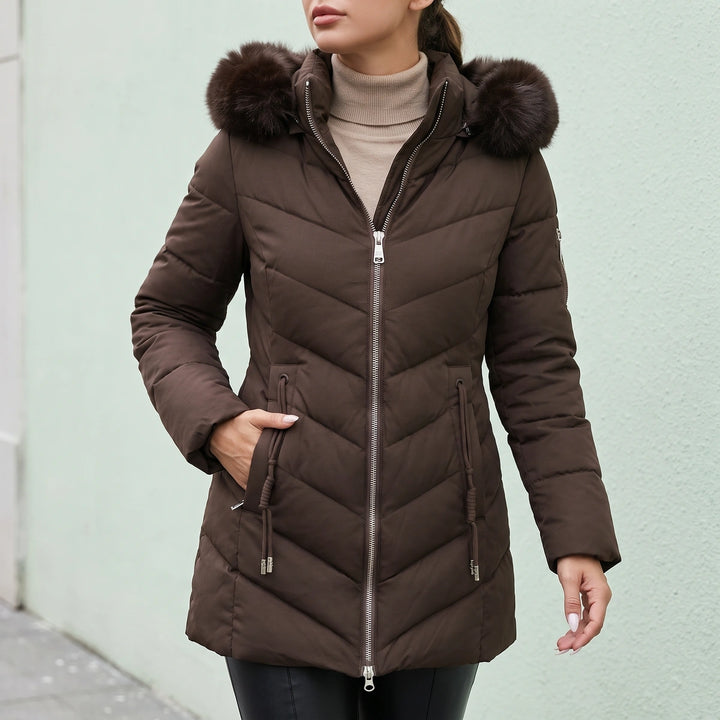Faustina Faux Fur Hood Quilted Puffer Coat - Brown