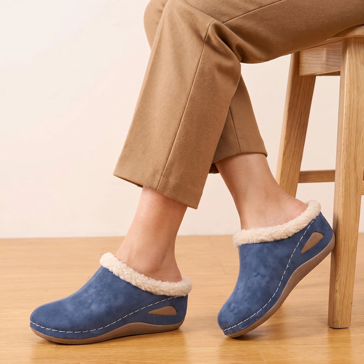 Fernanda Plush Lined Contoured Footbed Clogs - Blue