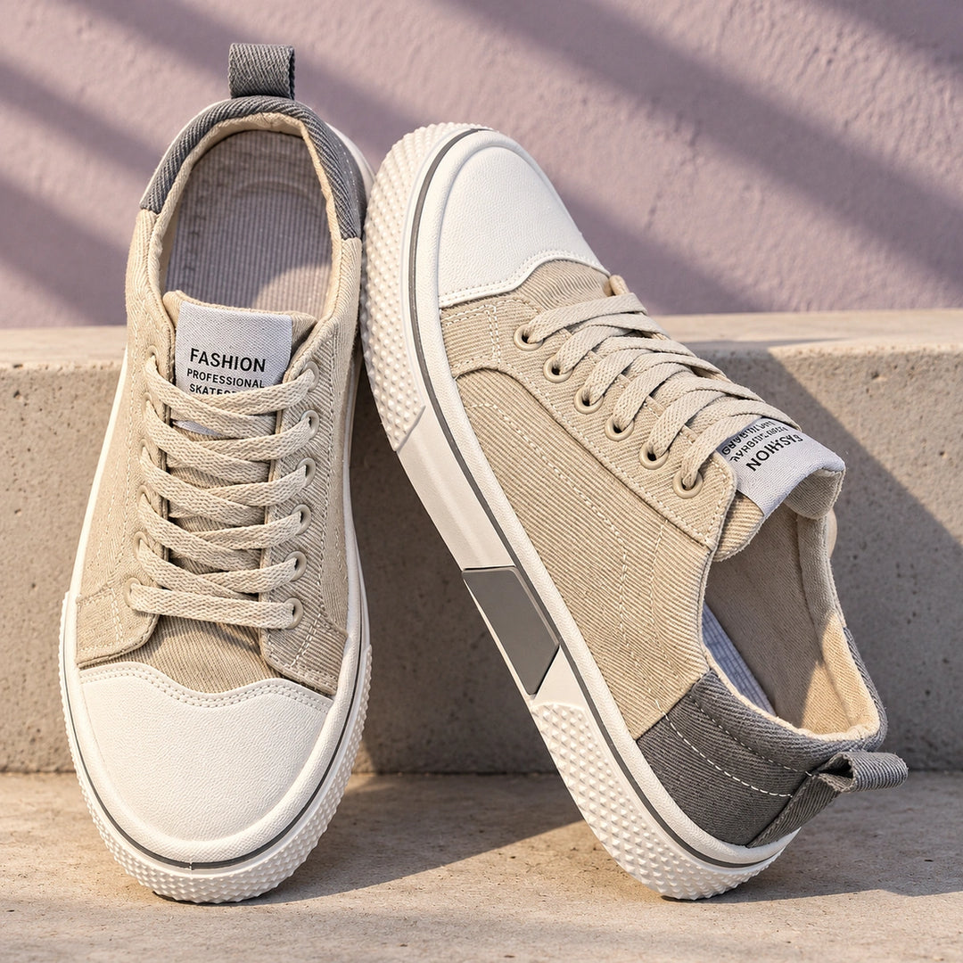 Freddie Breathable Canvas Lace Up Sneakers - Beige