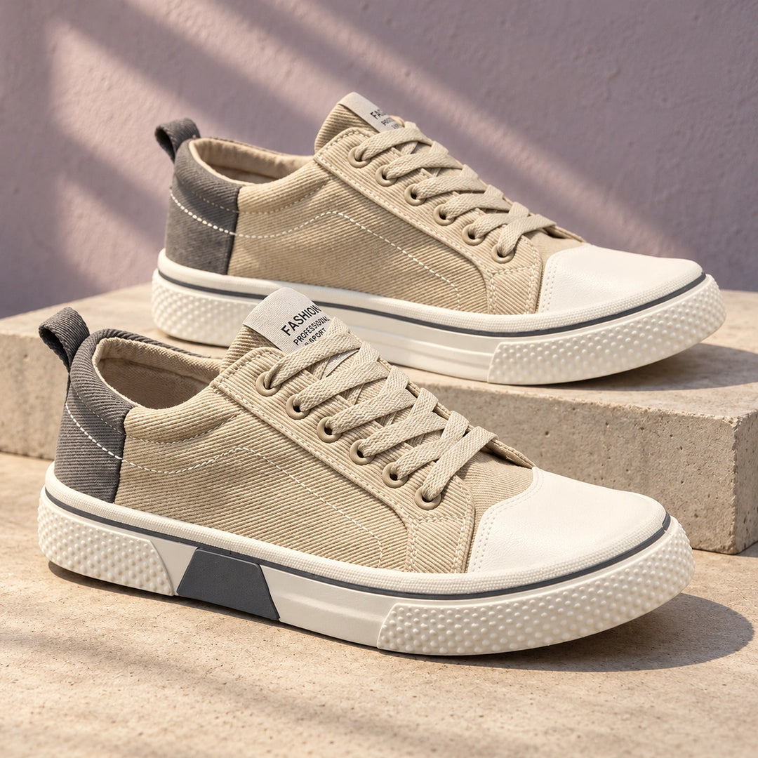 Freddie Breathable Canvas Lace Up Sneakers - Beige