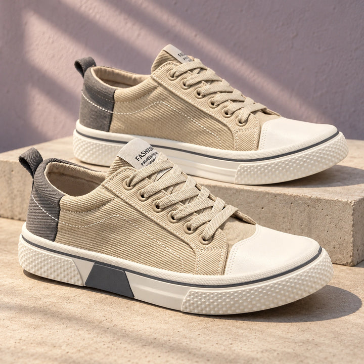 Freddie Breathable Canvas Lace Up Sneakers - Beige