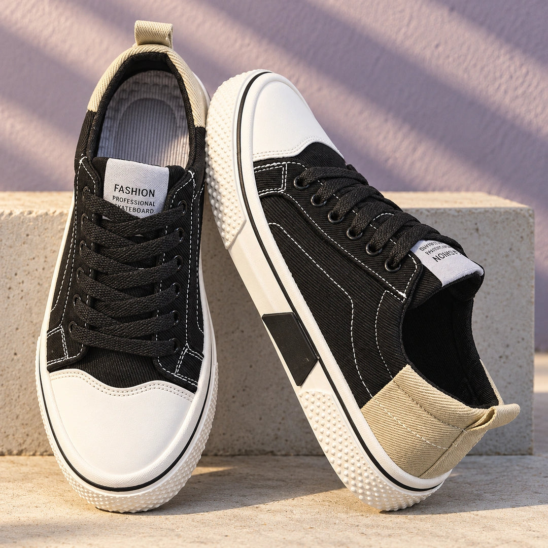 Freddie Breathable Canvas Lace Up Sneakers - Black