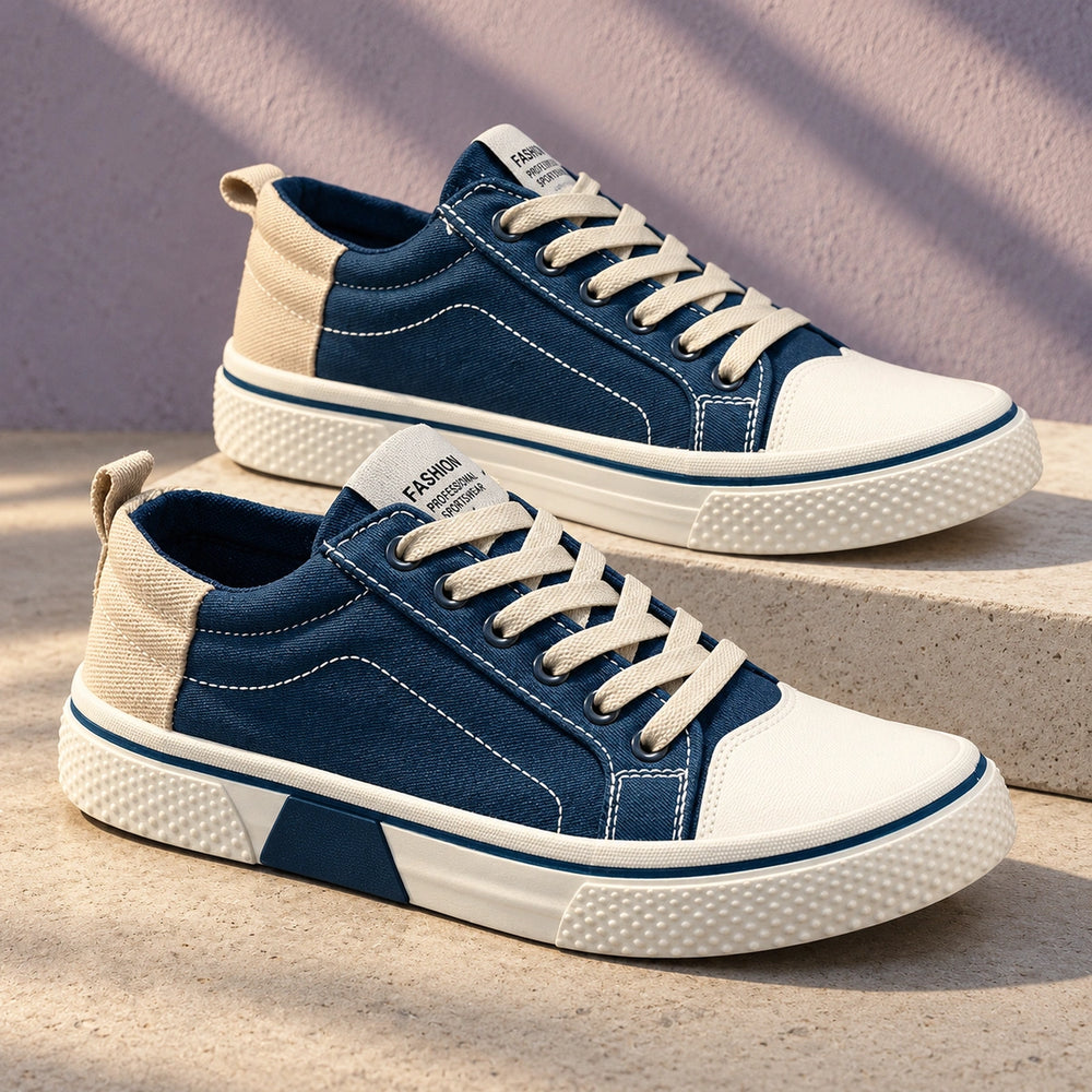 Freddie Breathable Canvas Lace Up Sneakers - Blue