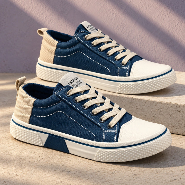 Freddie Breathable Canvas Lace Up Sneakers - Blue