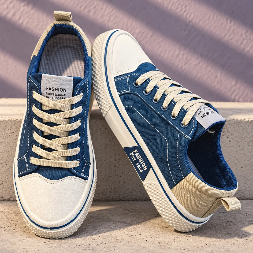 Freddie Breathable Canvas Lace Up Sneakers - Blue