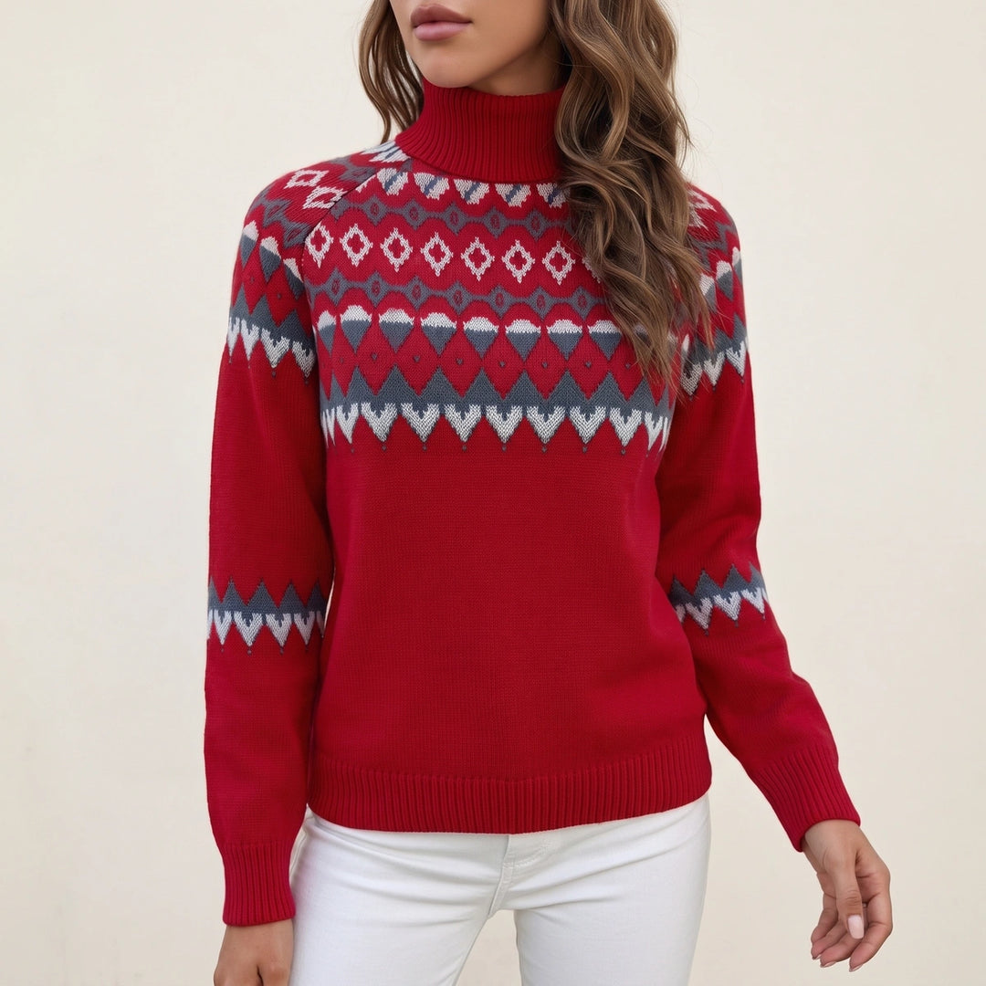 Freya Fair Isle Turtleneck Sweater - Red