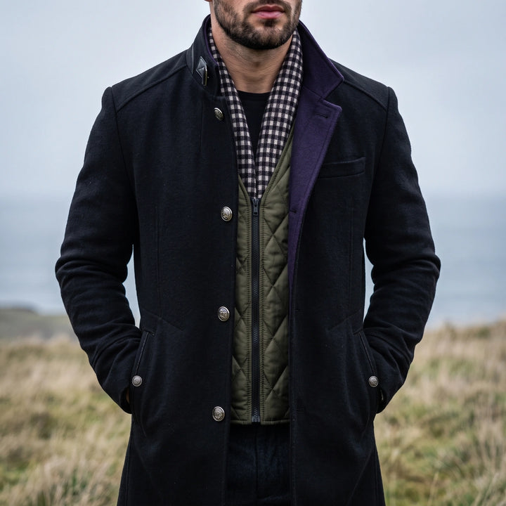 Garrick Stand Collar Wool Coat - Black