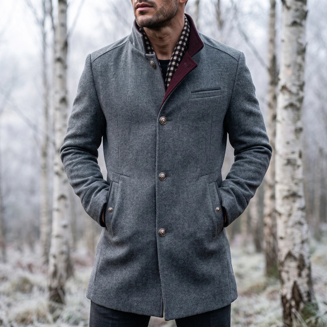 Garrick Stand Collar Wool Coat - Gray