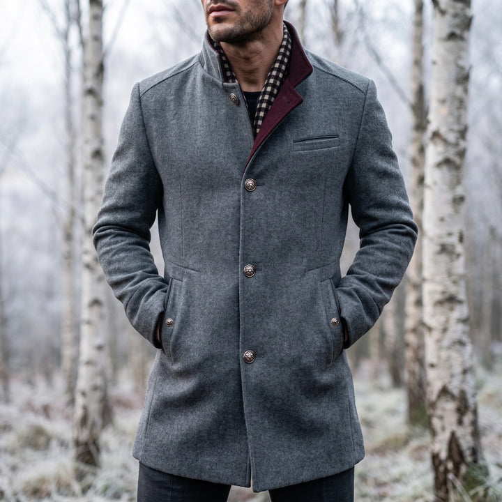 Garrick Stand Collar Wool Coat - Gray