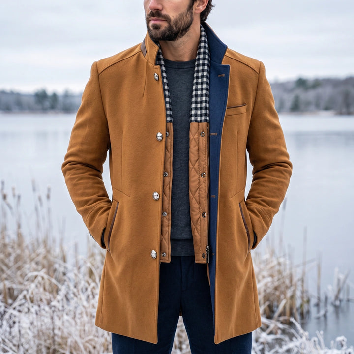 Garrick Stand Collar Wool Coat - Tan