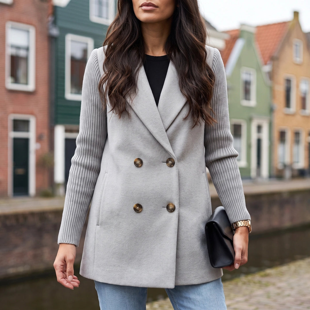 Georgia Knit Sleeve Double Breasted Blazer - Gray