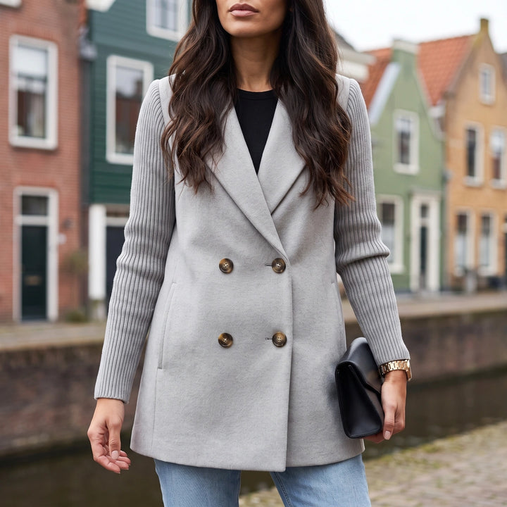 Georgia Knit Sleeve Double Breasted Blazer - Gray