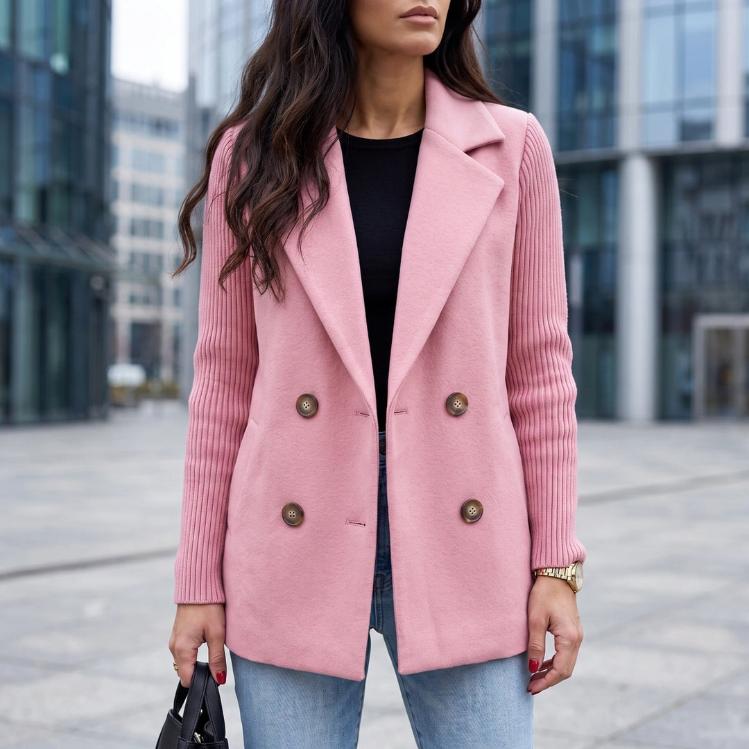 Georgia Knit Sleeve Double Breasted Blazer - Pink