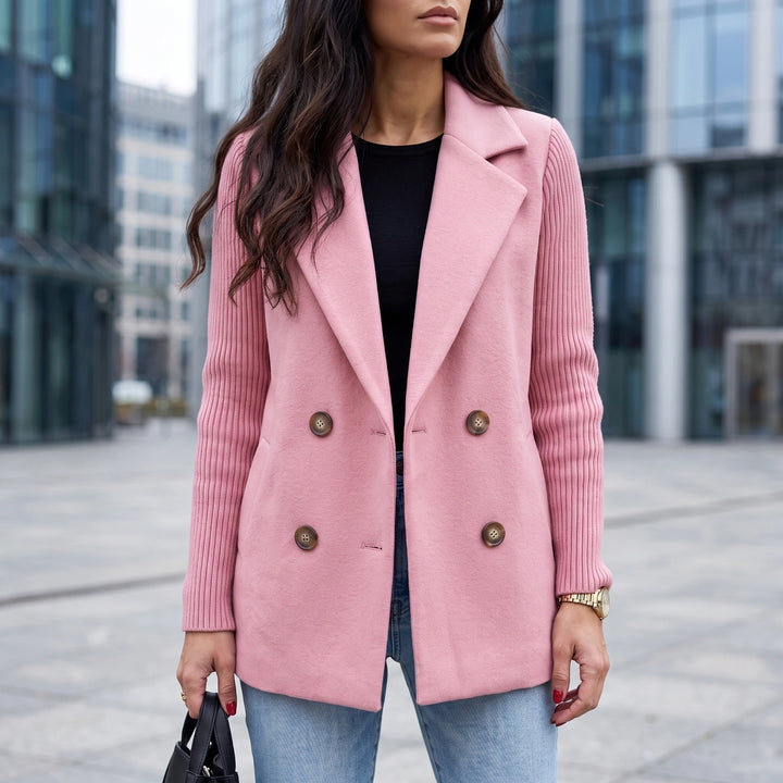 Georgia Knit Sleeve Double Breasted Blazer - Pink