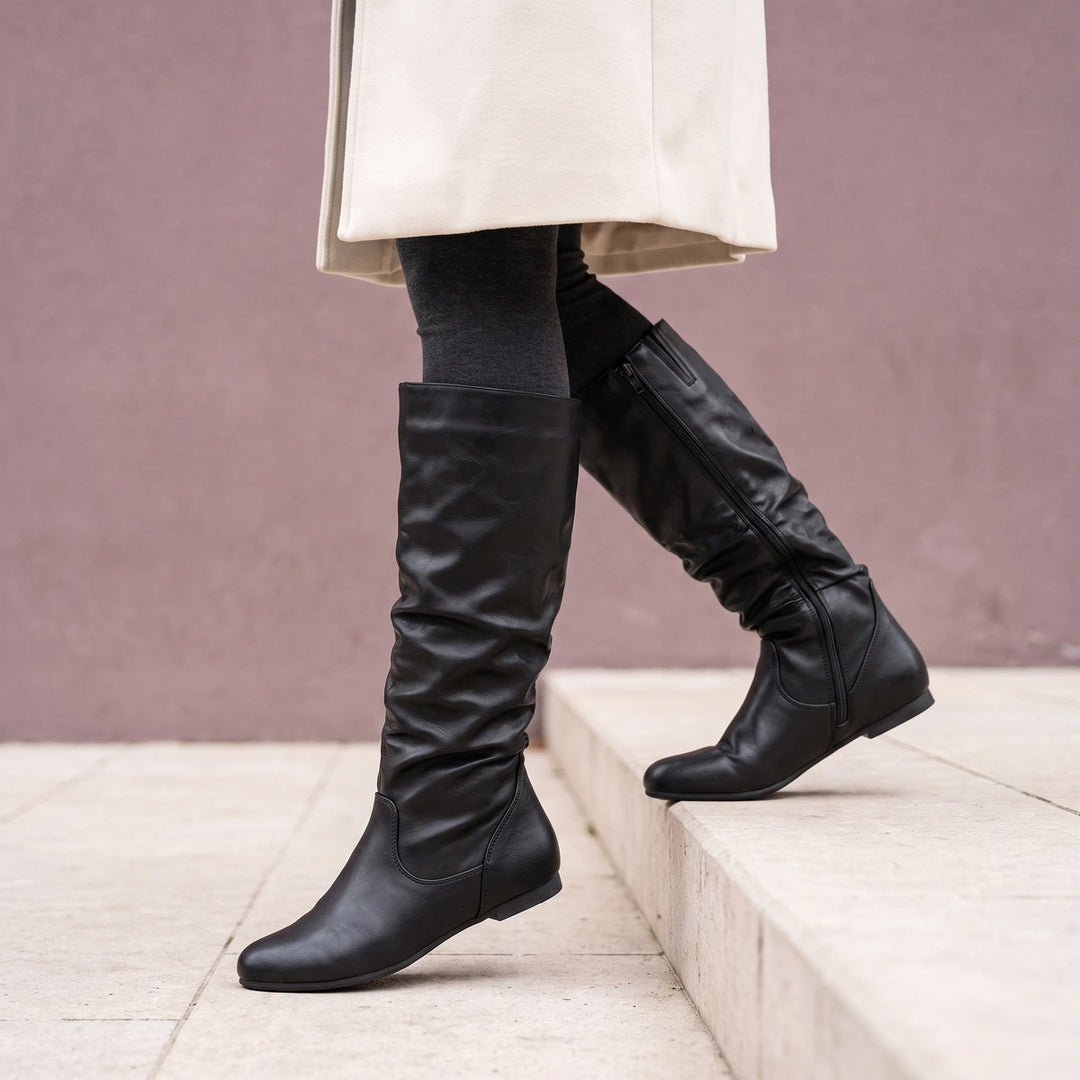 Gloriana Slouch Shaft Flat Mid Calf Boots - Black