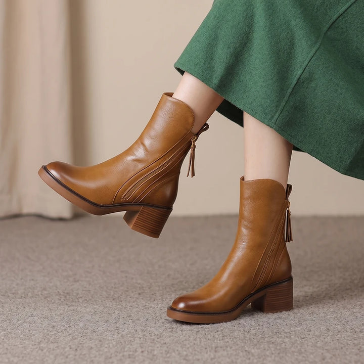 Odette Women's Tassel Zip Ankle Boots - Brown