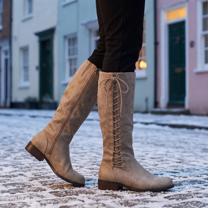 Greta Side Lace Knee High Boots - Gray
