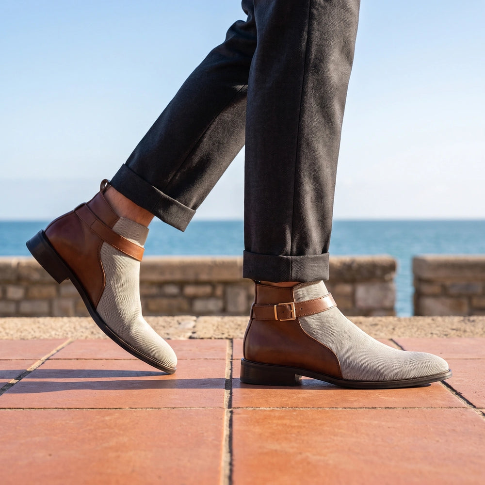 Griffin Two Tone Strap Chelsea Boots - Gray