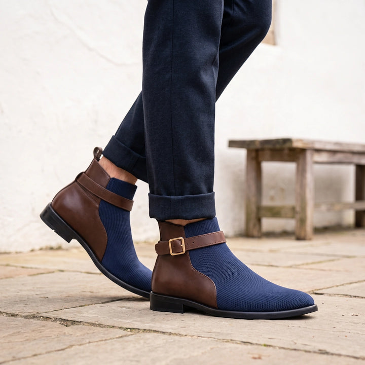 Griffin Two Tone Strap Chelsea Boots - Navy
