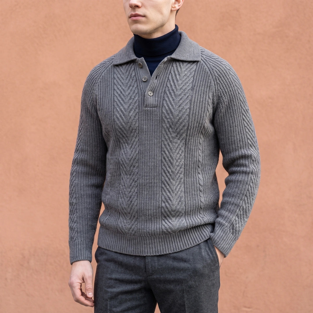 Gustavo Cashmere Chevron Cable Polo Sweater - Gray
