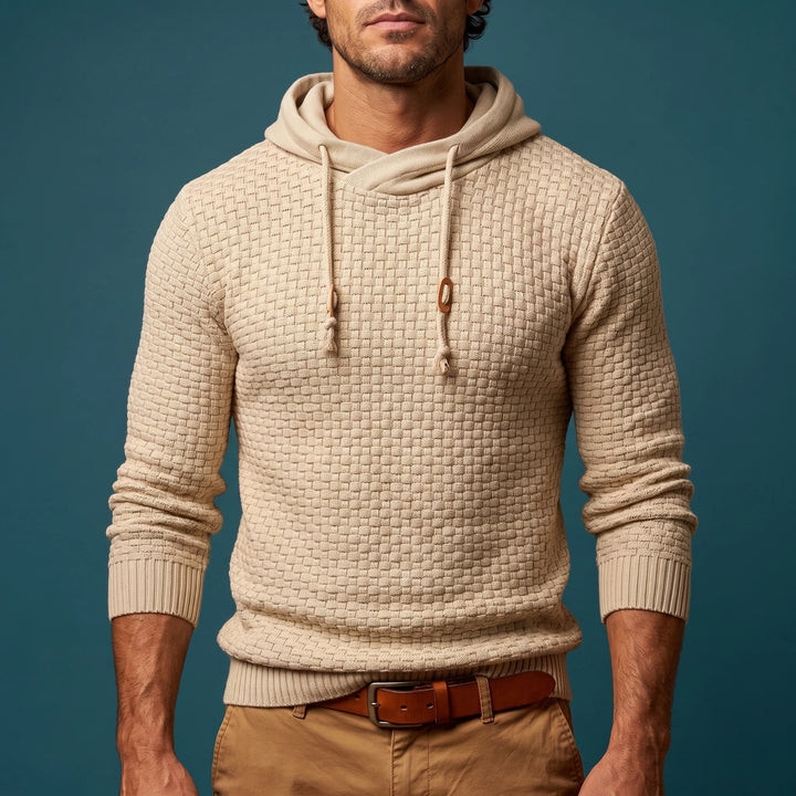 Hadley Waffle Knit Pullover Hoodie - Beige