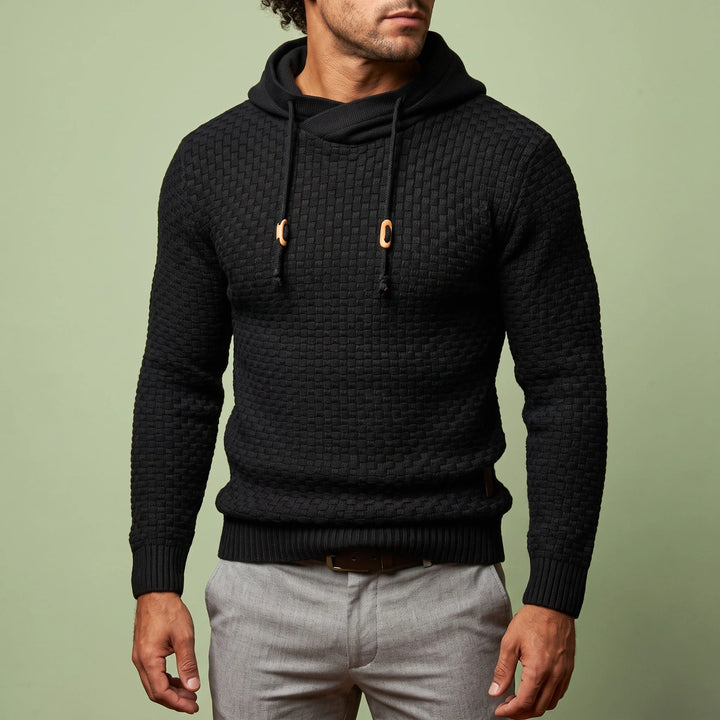 Hadley Waffle Knit Pullover Hoodie - Black