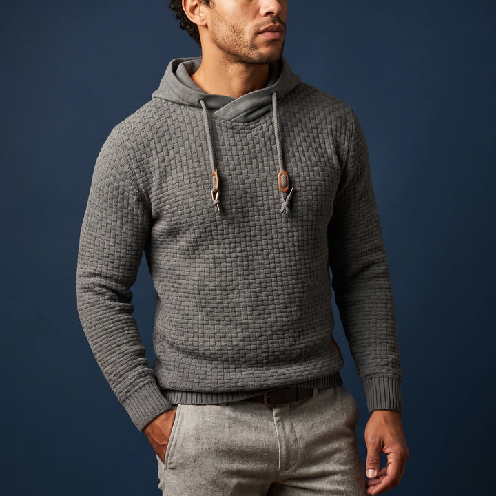 Hadley Waffle Knit Pullover Hoodie - Gray