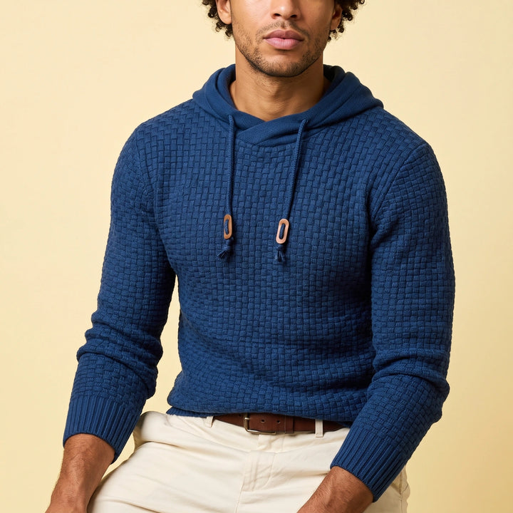 Hadley Waffle Knit Pullover Hoodie - Navy
