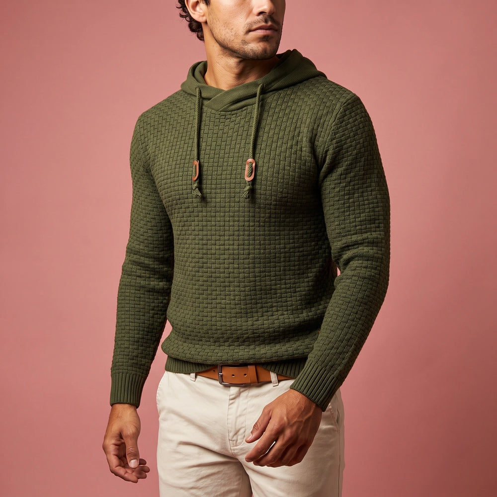 Hadley Waffle Knit Pullover Hoodie - Olive