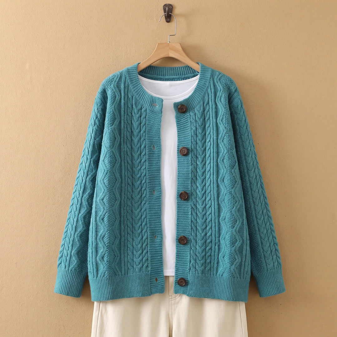 Hailey Round Neck Oversized Cable Cardigan - Blue