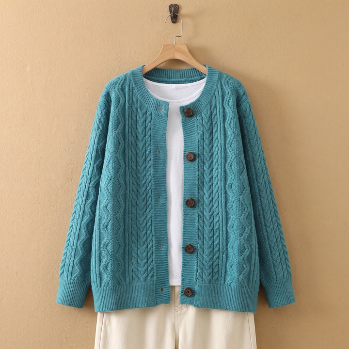 Hailey Round Neck Oversized Cable Cardigan - Blue