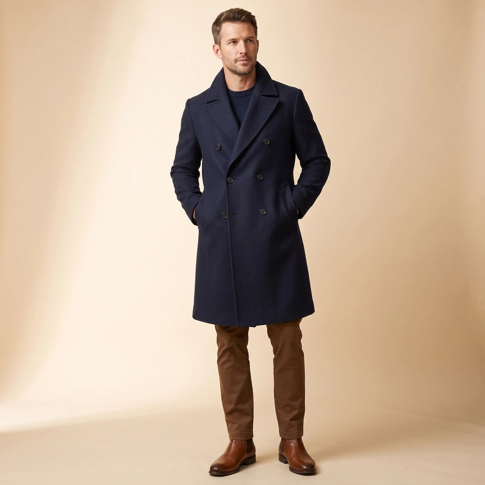 Harcourt Wool Tailored Overcoat - Navy