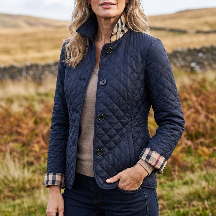 Harriet Diamond Quilted Jacket - Navy Blue