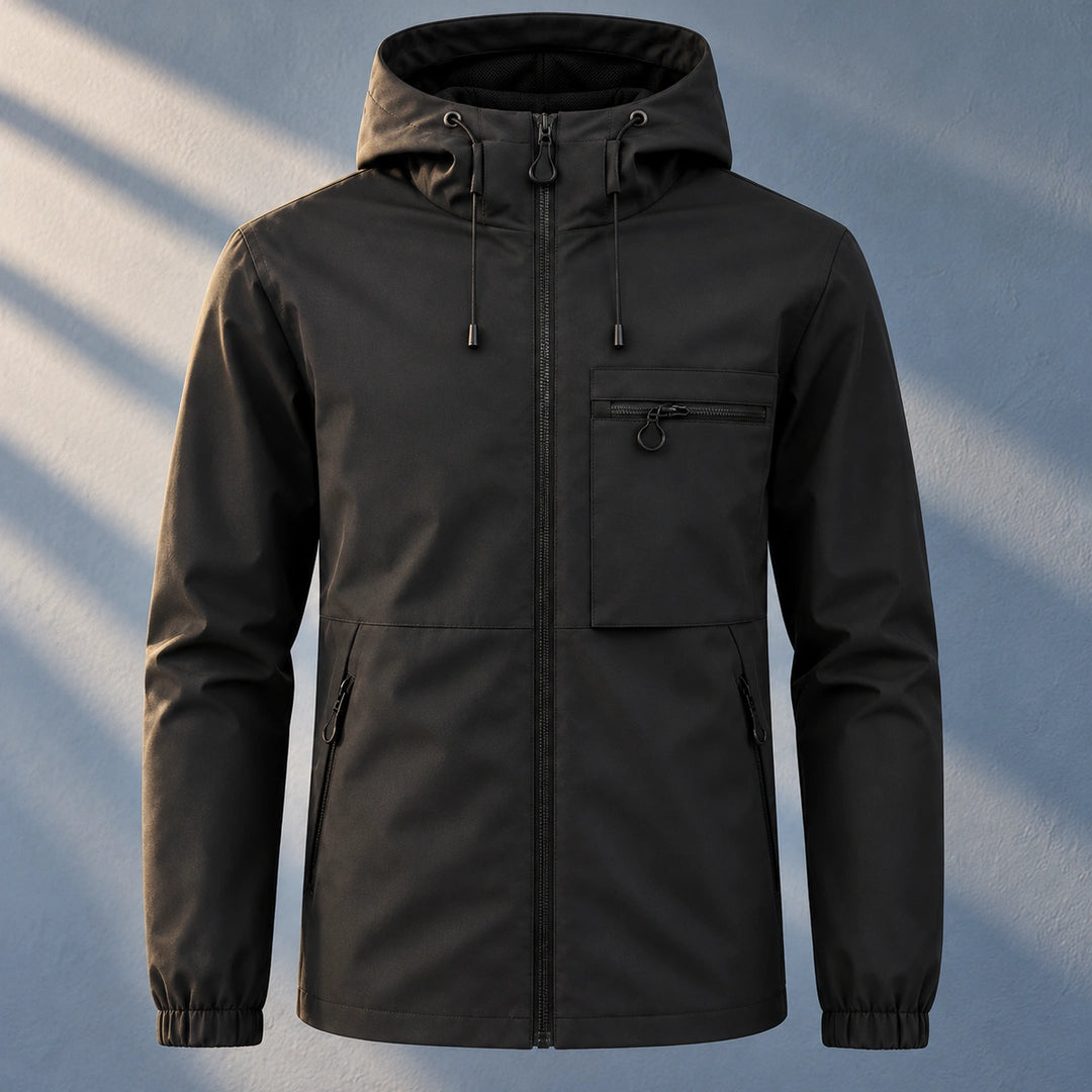 Hendrick Zip Pocket Hooded Windbreaker Jacket - Black
