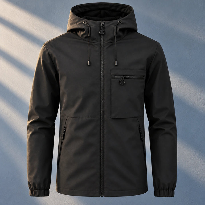 Hendrick Zip Pocket Hooded Windbreaker Jacket - Black