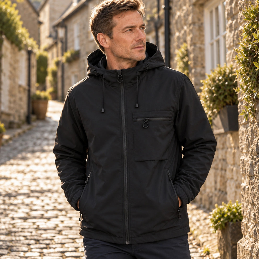 Hendrick Zip Pocket Hooded Windbreaker Jacket - Black