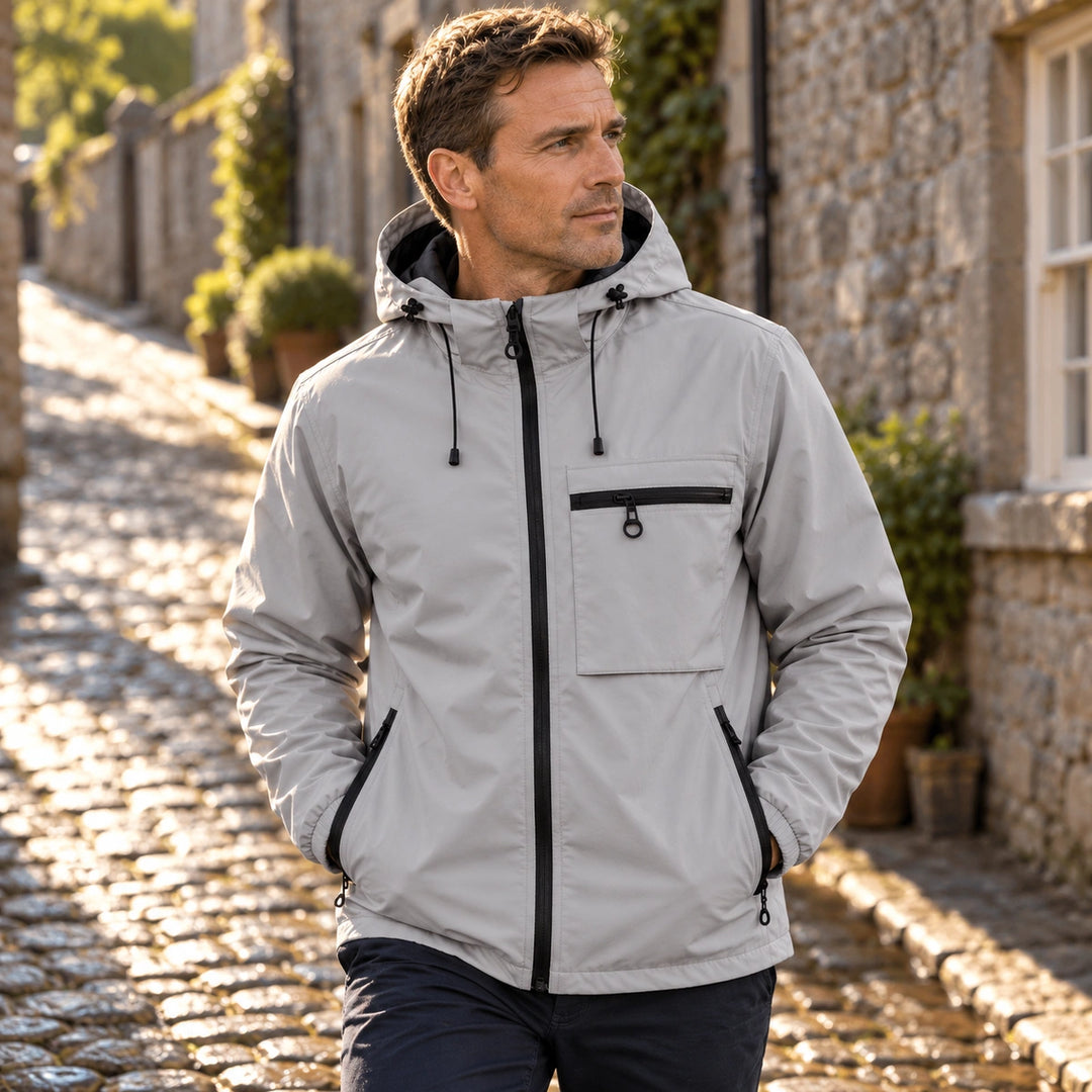 Hendrick Zip Pocket Hooded Windbreaker Jacket - Gray